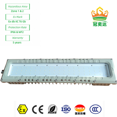 औद्योगिक एल्यूमीनियम एलईडी समुद्री प्रकाश व्यवस्था 90-295V 100Watt के साथ ATEX IEC IP66 WF2 रेटेड एक्सप्रूफ रैखिक प्रकाश
