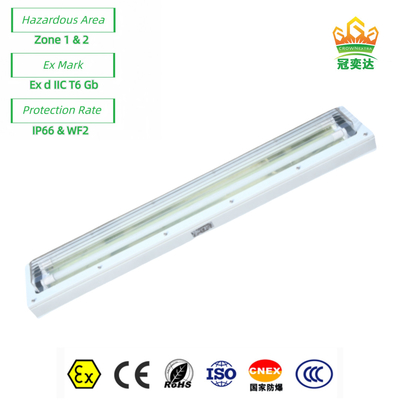 Industrial Explosion Proof Fluorescent Fixture | ATEX/IECEx Approved | Anti-Corrosive, High CRI, IP66 for Hazardous Zones