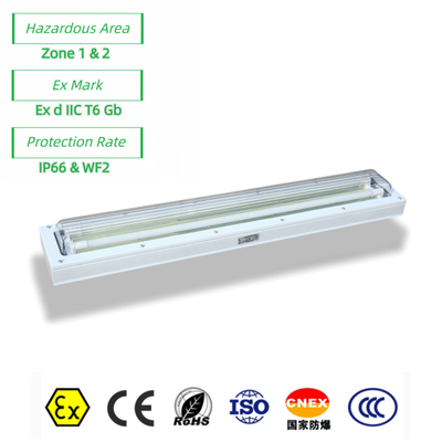 Industrial Explosion Proof Fluorescent Fixture | ATEX/IECEx Approved | Anti-Corrosive, High CRI, IP66 for Hazardous Zones