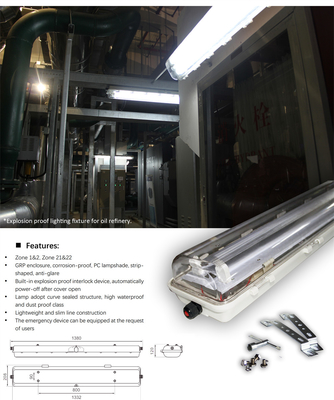 Industrial Explosion Proof Fluorescent Fixture | ATEX/IECEx Approved | Anti-Corrosive, High CRI, IP66 for Hazardous Zones