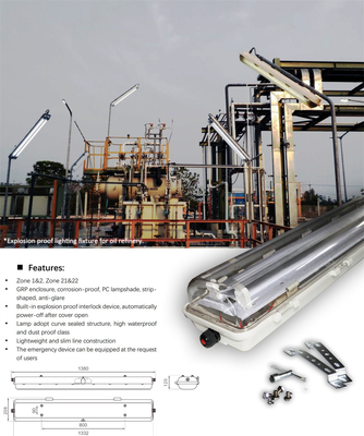 Industrial Explosion Proof Fluorescent Fixture | ATEX/IECEx Approved | Anti-Corrosive, High CRI, IP66 for Hazardous Zones