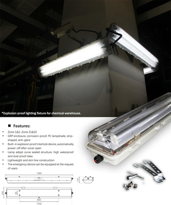 Industrial Explosion Proof Fluorescent Fixture | ATEX/IECEx Approved | Anti-Corrosive, High CRI, IP66 for Hazardous Zones