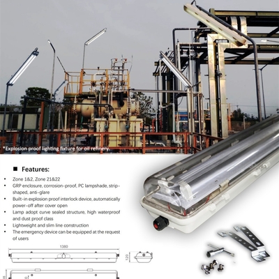 Industrial Explosion Proof Fluorescent Fixture | ATEX/IECEx Approved | Anti-Corrosive, High CRI, IP66 for Hazardous Zones