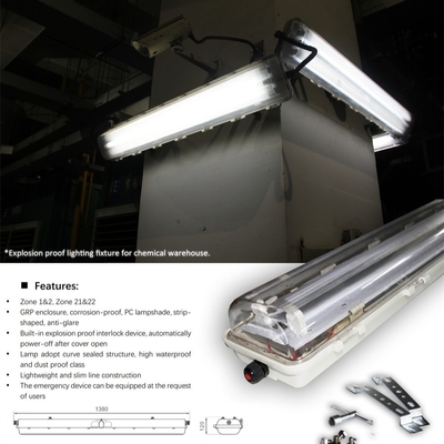 Industrial Explosion Proof Fluorescent Fixture | ATEX/IECEx Approved | Anti-Corrosive, High CRI, IP66 for Hazardous Zones